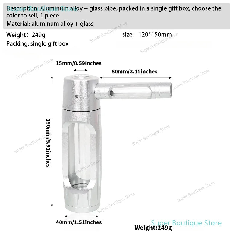 Portable Mini Dry Burning Tobacco Pipe Aluminum Alloy&Glass Hookah Smoking Accessories Gifts